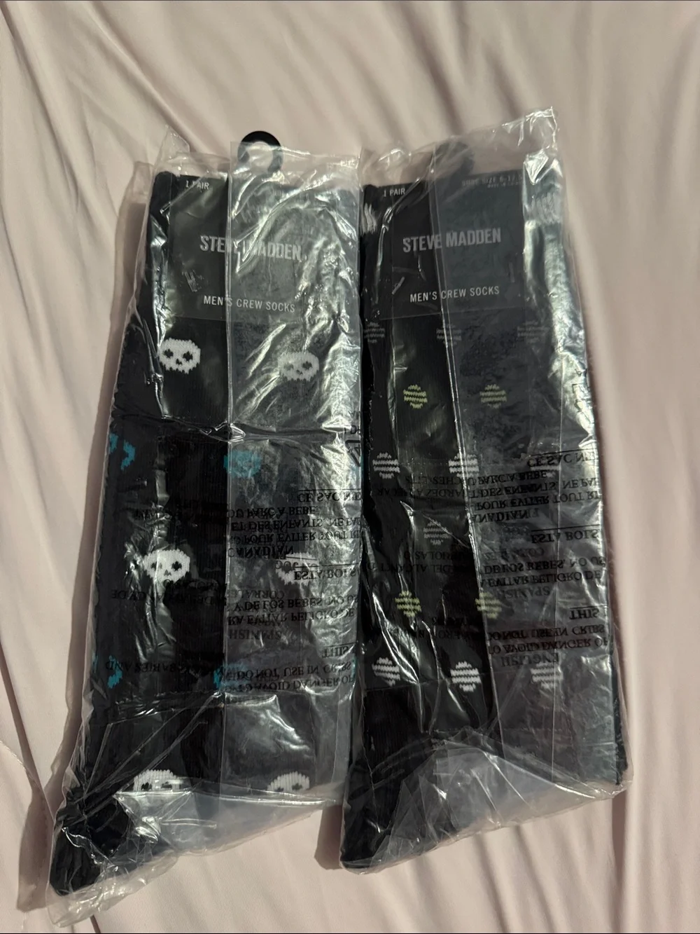 Steve Madden Black Crew Socks with Skull Accents